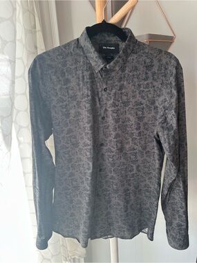 The Kooples Men's Dark Grey Floral Button-Down Up Dress Shirt Cotton Size Small